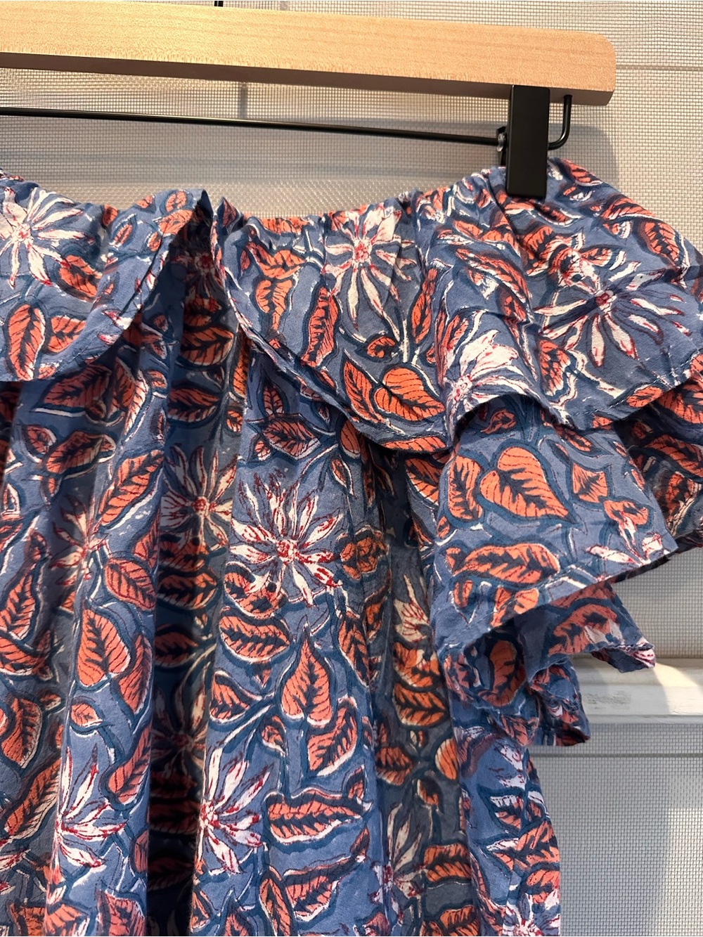 Blue Floral Off-Shoulder Ruffle Tunic - Picture 3 of 8